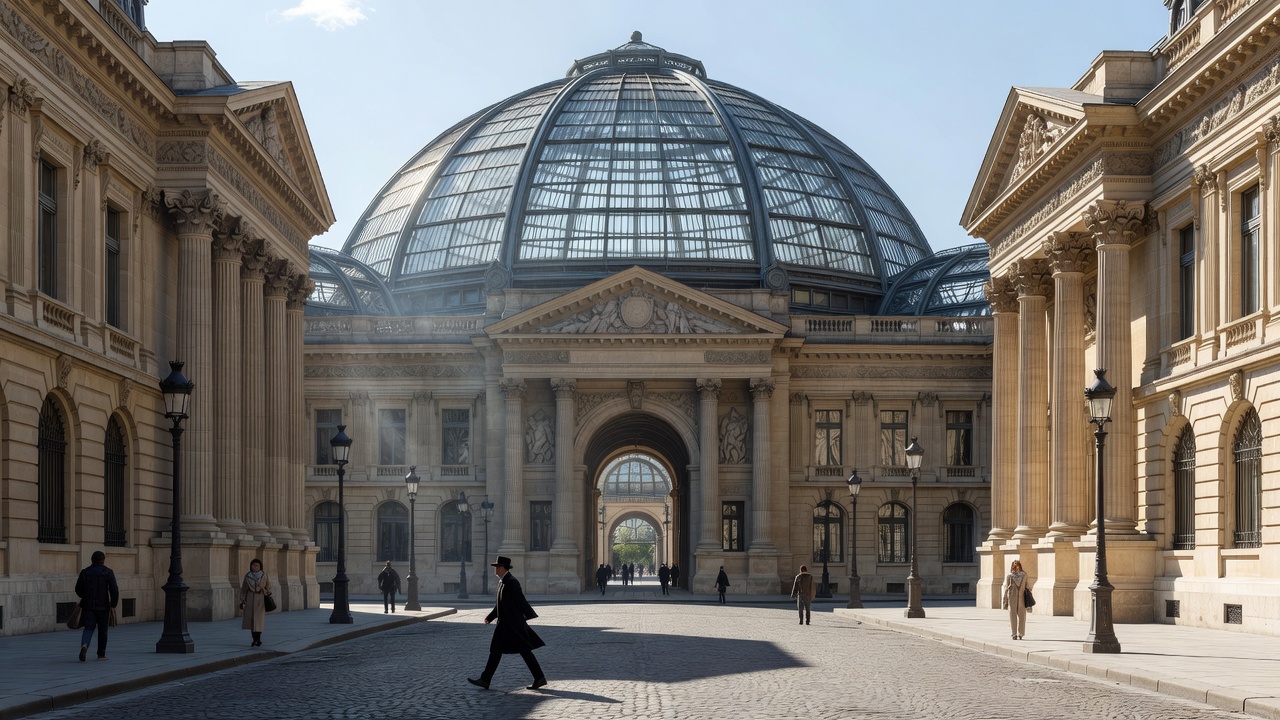Grand Palais glass dome and surrounding neoclassical Paris boulevard