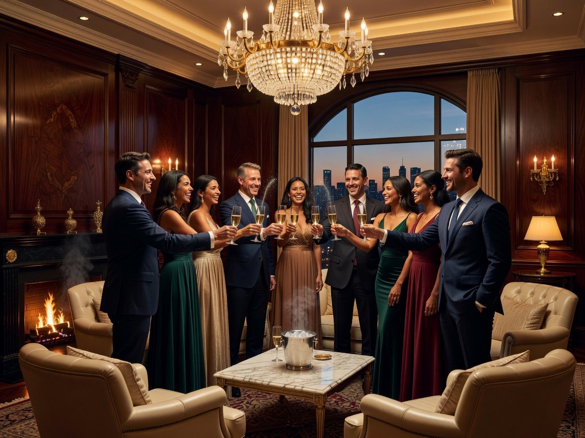 Guests celebrating with champagne in a luxury lounge